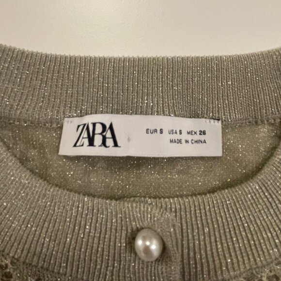 ZARA Metallic Thread Jacquard Knit Cardigan - Picture 3 of 5